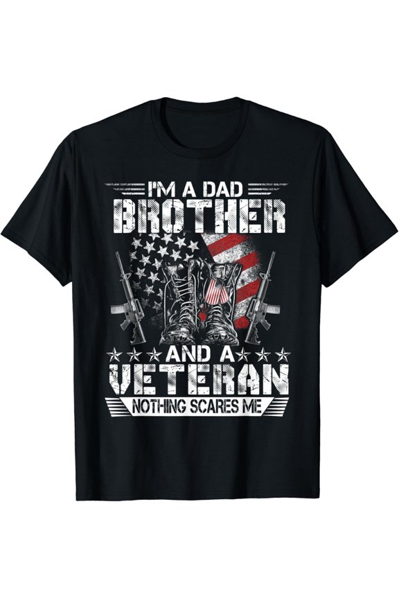 Men's Patriotic Veteran T-Shirt Dad Brother Military Boots American Flag Graphic Tee Retro Distressed Nothing Scares Me Apparel