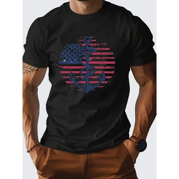 Men's Patriotic Vintage American Flag Anchor T-Shirt