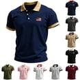 thumbnail image 1 of Men's Patriotic Vintage Polo Shirt for US 250th Anniversary with Contrast Collar and Sleeve Cuffs Featuring American Flag Embroidery Short Sleeve Design&nbsp; Army Green L, 1 of 4