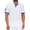 thumbnail image 1 of Men's Pattern Pique Polo Shirt Contrast Color Short Sleeve Golf Polo Shirts M White, 1 of 6