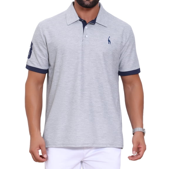 INSPIRE CHIC Men's Pattern Pique Polo Shirt Contrast Color Golf Polo Shirts S Gray