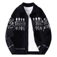 thumbnail image 1 of Men's Pattern Printed Cardigan Sweaters Long Sleeve Stand Collar Cable Thick Knitted Full Zip Sweater, 1 of 2