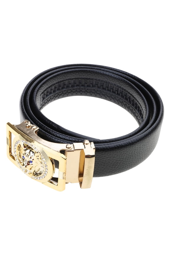 Men's Patterned Belt with Effortless Automatic Clasp Wolf Buckle Cool Embellishment
