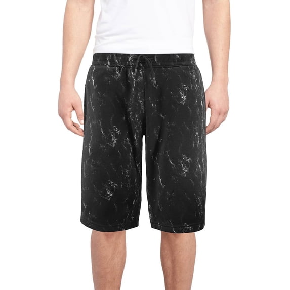 Men's Patterned Casual Drawstring Cotton Blend Soft Fleece Athletic Shorts (Black, M)