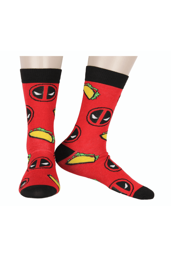 Men's Patterned Novelty Crew Socks Marvel Deadpool Sz 6-12