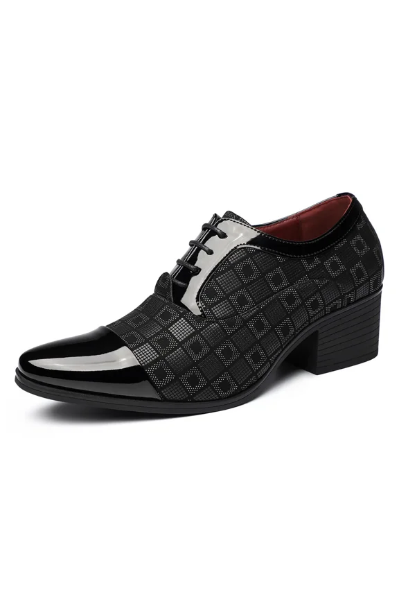 Men's Patterned Patent Leather Lace Up Chunky Heel Dress Oxford Shoes Comfortable Patckwork Cap Pointed Toe Derby Shoes for Party Wedding Formal Event Office Business Work