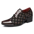 thumbnail image 1 of Men's Patterned Patent Leather Lace Up Chunky Heel Dress Oxford Shoes Comfortable Patckwork Cap Pointed Toe Derby Shoes for Party Wedding Formal Event Office Business Work, 1 of 7
