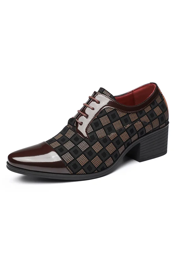 Men's Patterned Patent Leather Lace Up Chunky Heel Dress Oxford Shoes Comfortable Patckwork Cap Pointed Toe Derby Shoes for Party Wedding Formal Event Office Business Work