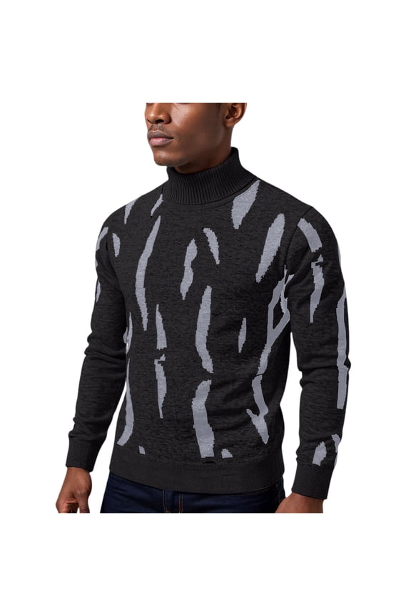 Men's Patterned Turtleneck Sweater Long Sleeve Slim Fit Casual Knit Pullover Top
