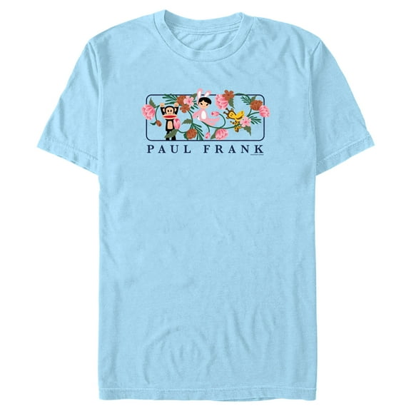 Men's Paul Frank Julius the Monkey and Bunny Girl Flower Scene  Graphic Tee Light Blue Large