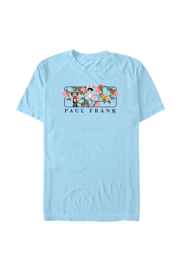 Men's Paul Frank Julius the Monkey and Bunny Girl Flower Scene Graphic Tee Light Blue Large