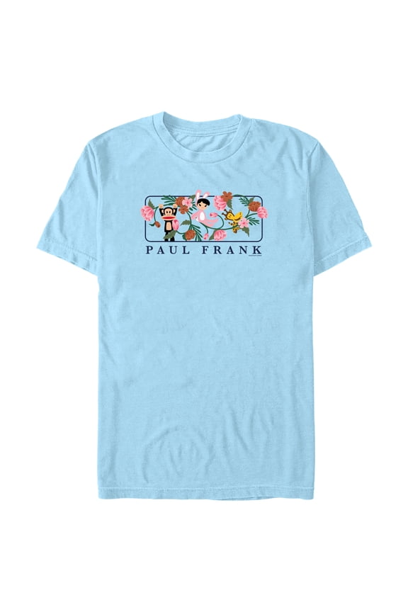 Men's Paul Frank Julius the Monkey and Bunny Girl Flower Scene Graphic Tee Light Blue Small