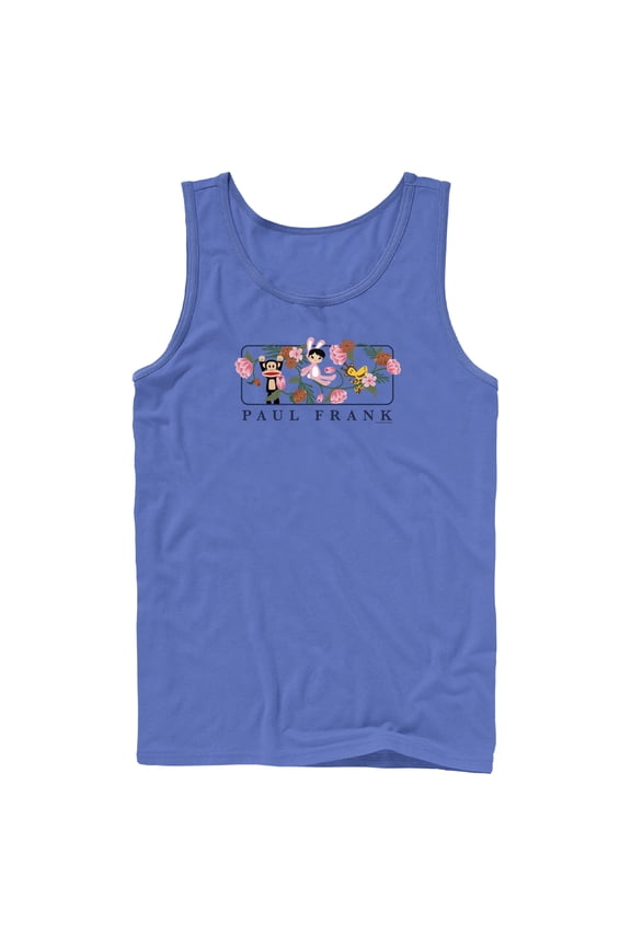 Men's Paul Frank Julius the Monkey and Bunny Girl Flower Scene Tank Top Royal Blue 2X Large