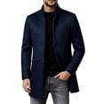 thumbnail image 1 of Men's Pea Coat Slim Fits Winter Trench Overcoat,Stand Collar Button Front Outerwear with Pocket,Dress Jacket For Business Office Casual Warm Wear,Blue,XXL, 1 of 4