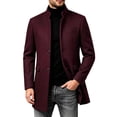 thumbnail image 1 of Men's Pea Coat Slim Fits Winter Trench Overcoat,Stand Collar Button Front Outerwear with Pocket,Dress Jacket For Business Office Casual Warm Wear,Red,M, 1 of 4