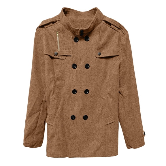 Men's Pea Coats Stand Collar Double Short Trench Coat Khaki XXXL
