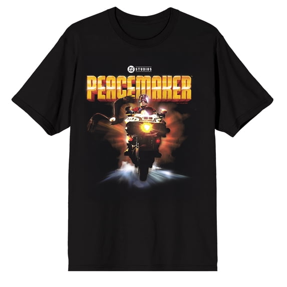 Peacemaker TV Series The Man on a Motorcycle on Black Short Sleeve Adult T-Shirt-3XL