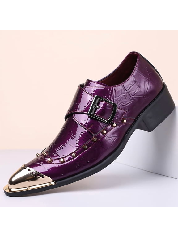 Men's Peacock Blue Metallic Rivet Monk Strap Pointed Toe Fashion Dress Shoes