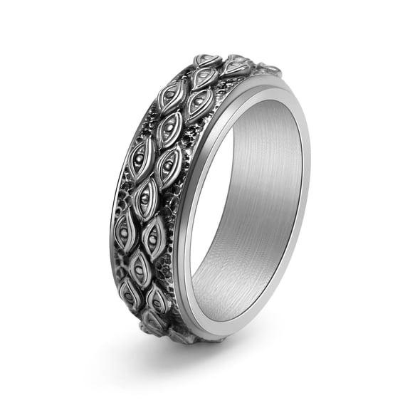 Gothic Evil Eye Ring for Men Stainless Steel Eye of God Ring Vintage Spinner Ring Stress Relieving Fidget Rings for Anxiety