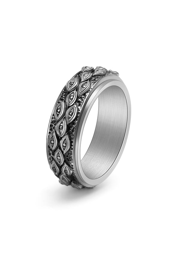 Gothic Evil Eye Ring for Men Stainless Steel Eye of God Ring Vintage Spinner Ring Stress Relieving Fidget Rings for Anxiety
