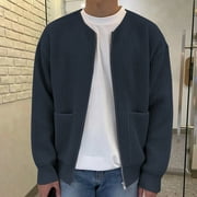 Men's Peacock Velvet Solid Color Knit Crew Neck Cardigan Casual Zipper Sweater Jacket Long Sleeve Hoodless Casual Coat/Jacket