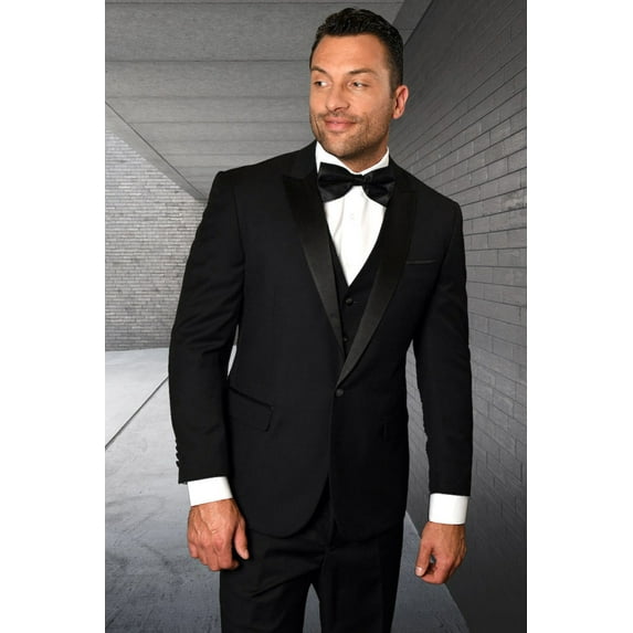 Men's Peak Lapel Vested Tuxedo Black 52 Regular