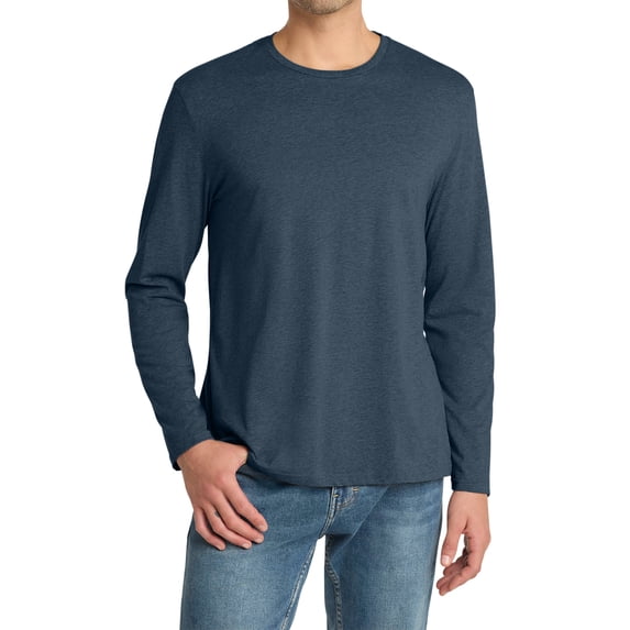 Men's Perfect Weight Long Sleeve Crew Neck Soft Cotton T-Shirt Heathered Navy Medium