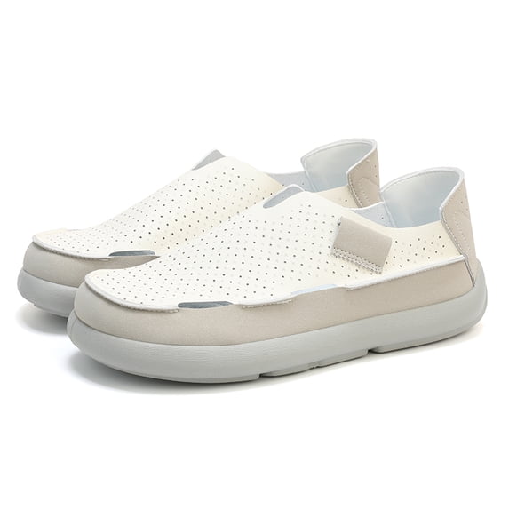 Men's Perforated Leather Slip-On Clogs, Breathable Closed-Toe Mules with Adjustable Strap, Casual Footwear for Summer and Everyday Wear