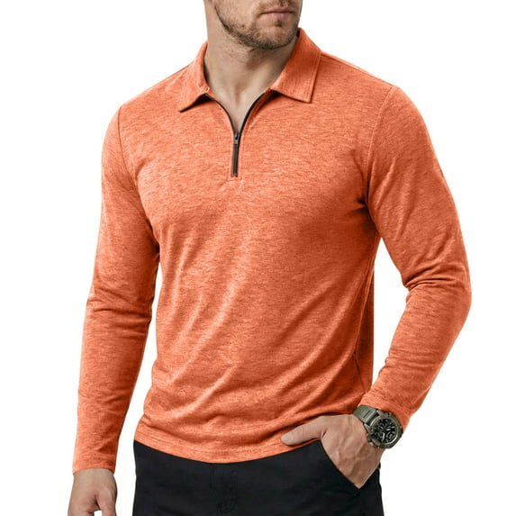 Men's Performance 1/4 Zip Polo Shirt Long Sleeve Lightweight Active Tennis Collar Shirt