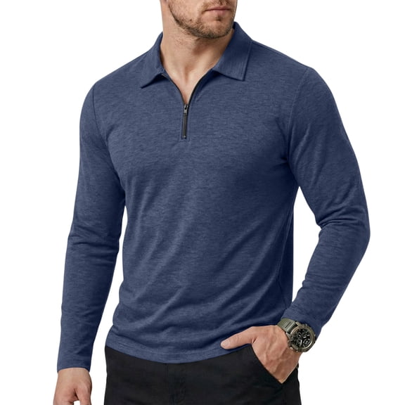 Men's Performance 1/4 Zip Polo Shirt Long Sleeve Lightweight Active Tennis Collar Shirt