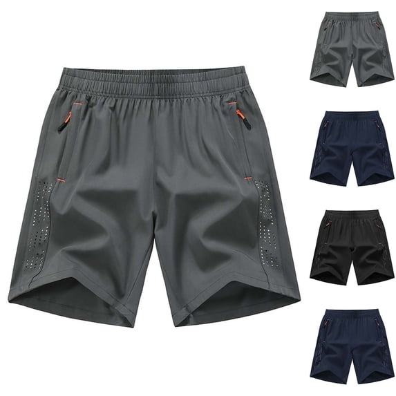 Men's Performance Athletic Shorts 8" Inseam Quick Dry Running Workout Short Pants with Zipper Pockets, Summer Elastic Waist Knee Length Breathable Water Repellent