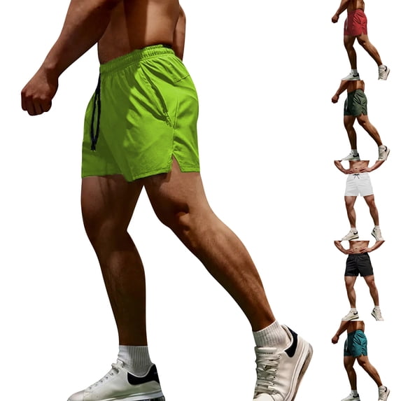 Men's Performance Athletic Shorts with Moisture Wicking Fabric and Side Slits Featuring Elastic Waist and Drawstring Army Green XXL