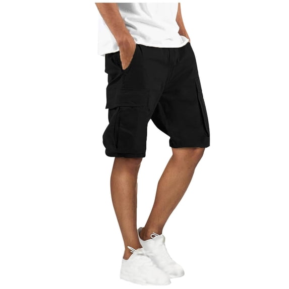 Men's Performance Cargo Shorts 11" Inseam Summer Quick Dry Outdoor Short Pants Casual Knee Length Elastic Waist Drawstring Utility Shorts with 4 Pockets for Work