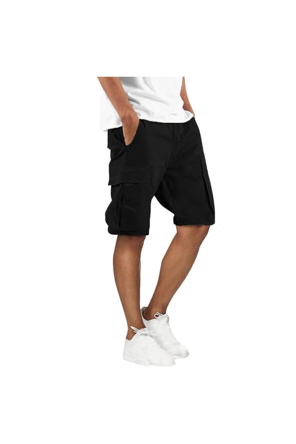 Men's Performance Cargo Shorts 11" Inseam Summer Quick Dry Outdoor Short Pants Casual Knee Length Elastic Waist Drawstring Utility Shorts with 4 Pockets for Work