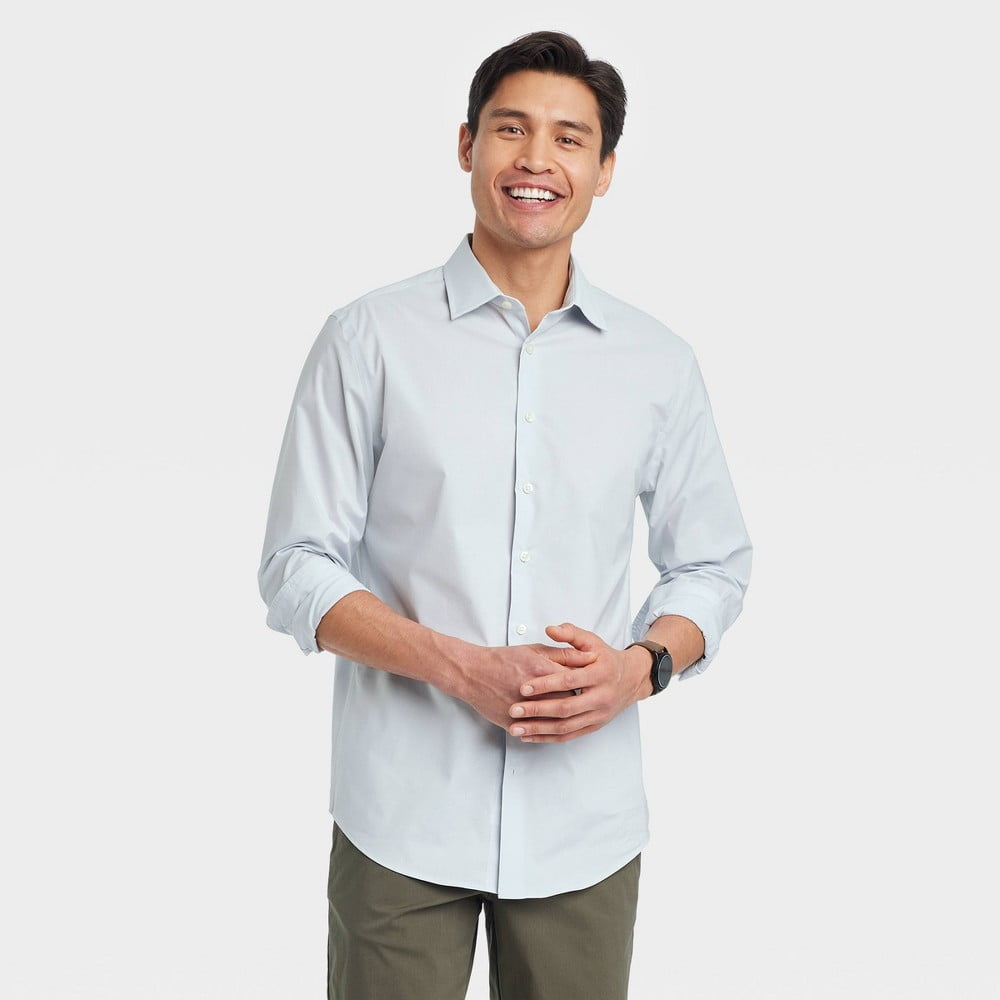 Men s Performance Dress Standard Fit Long Sleeve Button Down Shirt Goodfellow Co Gray M Walmart