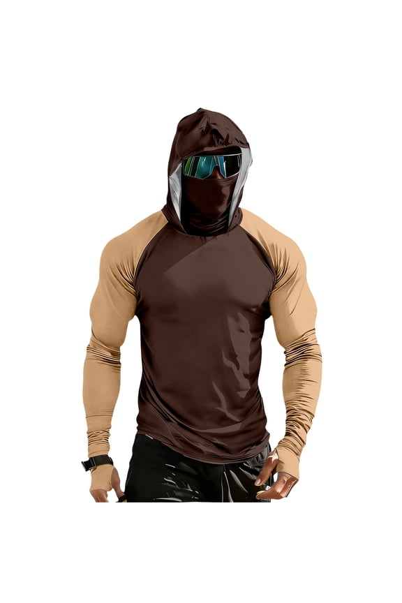 Men's Performance Fishing Hooded Rash Guard, Slim Fit Sun Protection Long Sleeve Shirts with Integrated Face Cover Fishing Gear for Men
