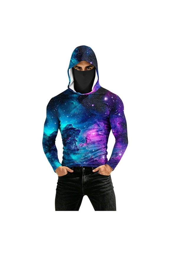 Men's Performance Fishing Hoodie Shirt Face Mask UPF 50+ Rash Guard Long Sleeve Going Out Shirt