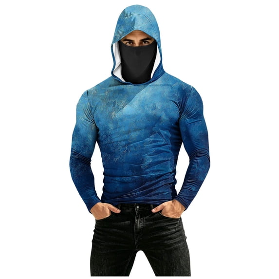 Men's Performance Fishing Hoodie Shirt Face Mask UPF 50+ Rash Guard Long Sleeve Going Out Shirt
