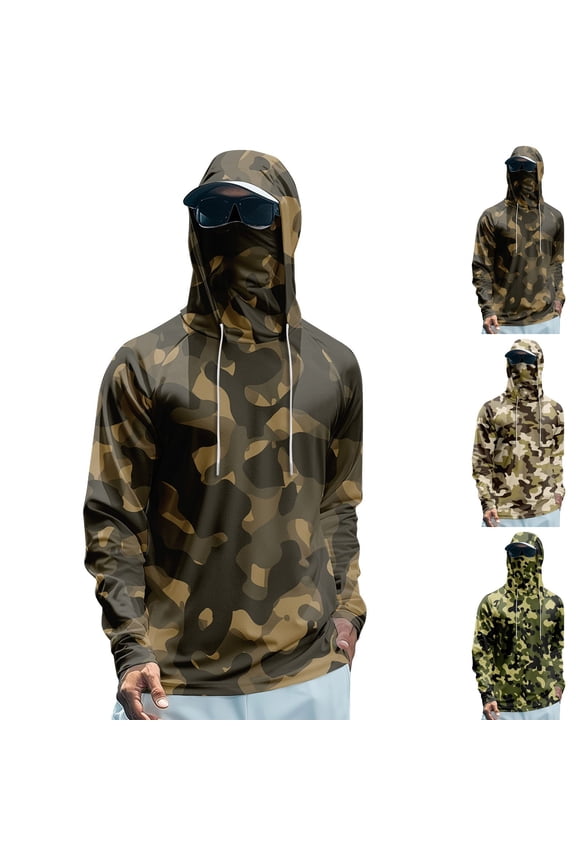 Men's Performance Fishing Hoodie Shirt - UPF 50+ Sun Protection Long Sleeve Shirts with Neck Gaiter Ginger XL