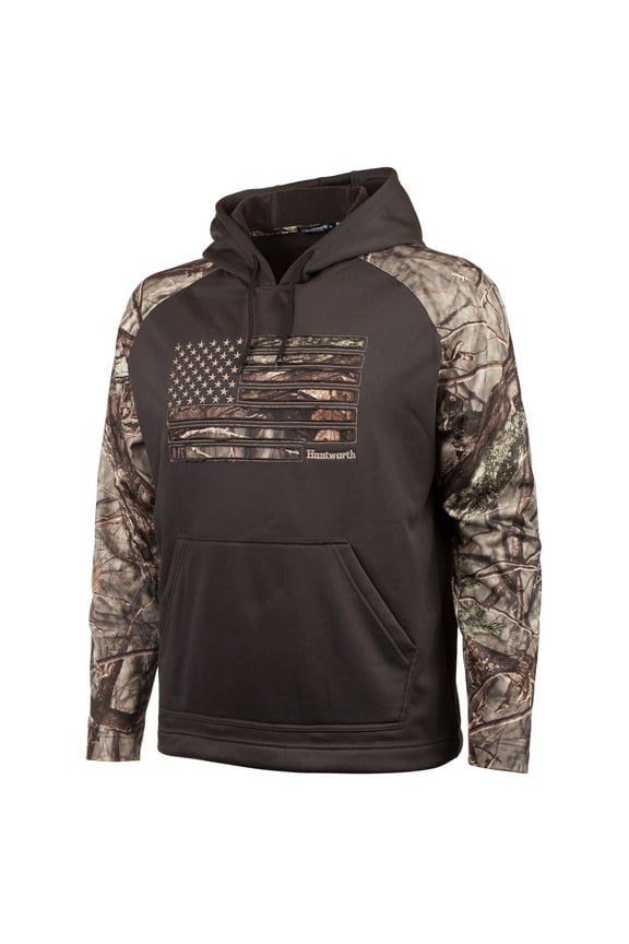 Men’s Performance Fleece Hoodie – Horizontal Camo Flag (Charcoal Gray / Hidd’n®)