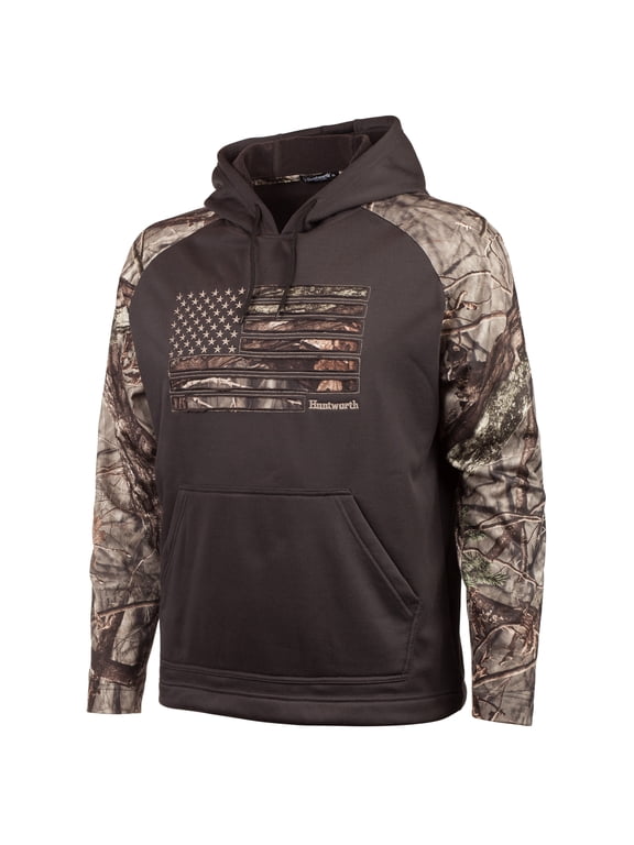 Men’s Performance Fleece Hoodie – Horizontal Camo Flag (Charcoal Gray / Hidd’n®)