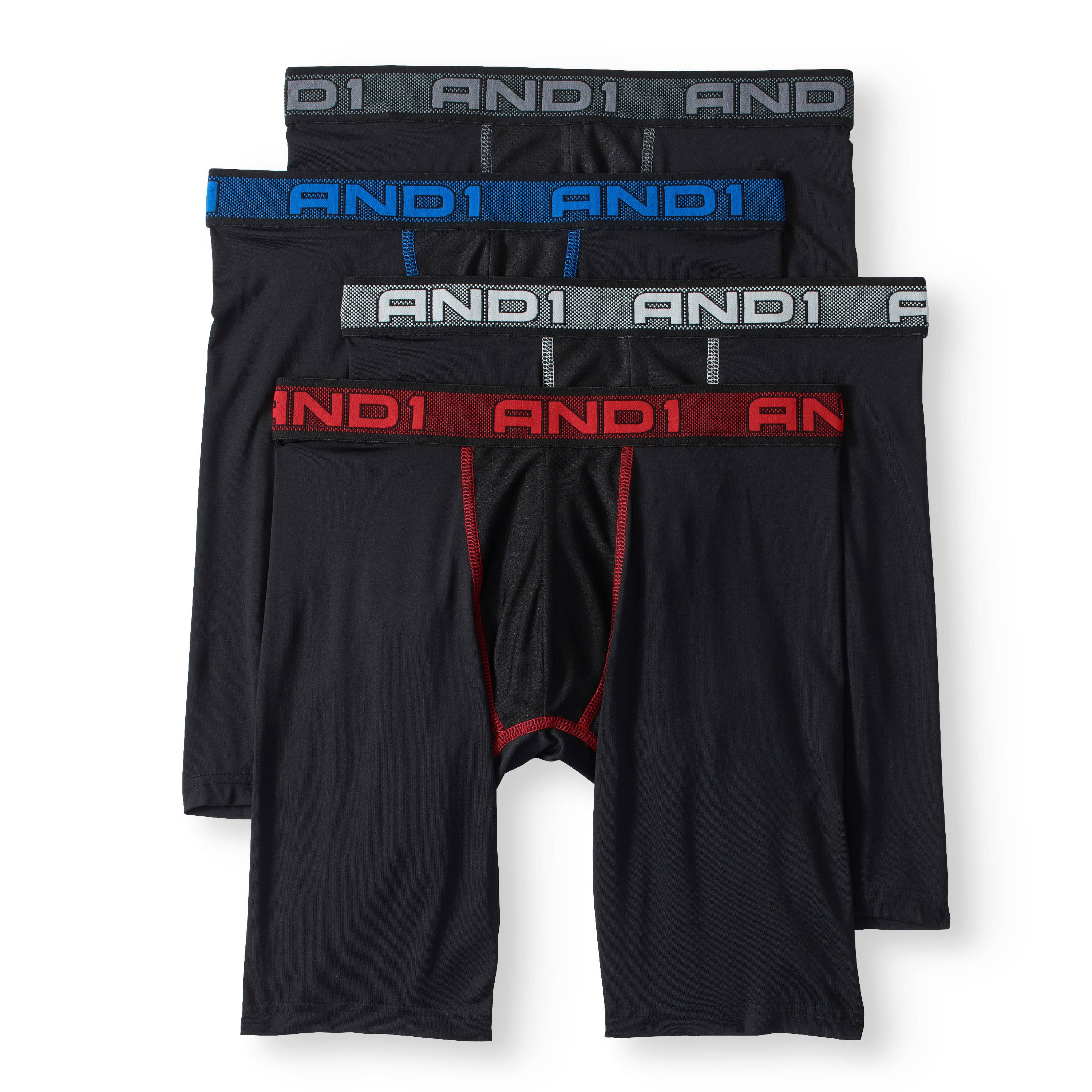 AND1 Men's Performance Long Length Boxer Briefs with Contour Pouch, 4-Pack  