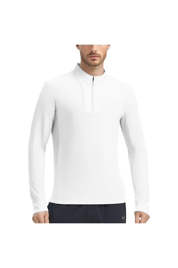 Men's Performance Long Sleeve Running Shirt Athletic Workout Top Breathable Fitness Tee Outdoor Sports Half Zip Stand Collar Activewear Mens Work Shirts Summer Basic Tee Shirts