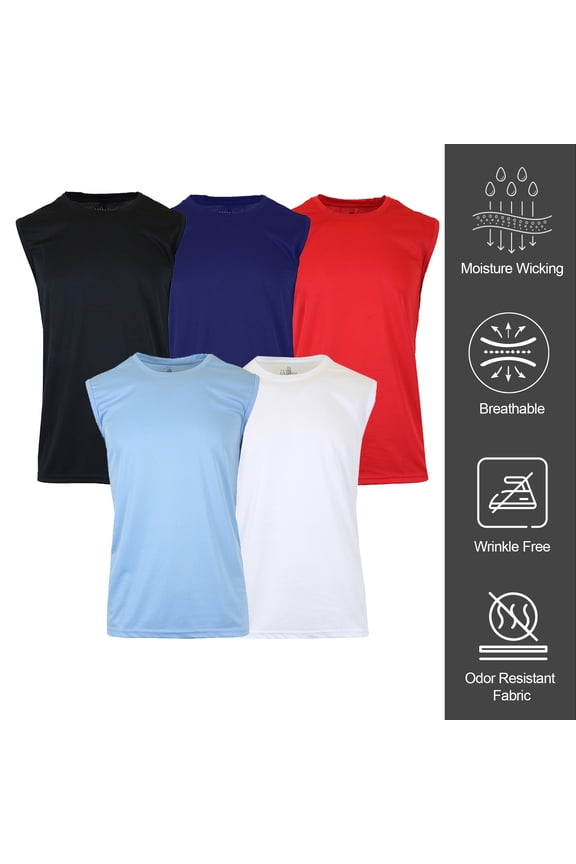 Men's Performance Moisture Wicking Active Short Sleeve & Muscle Tee (5-Pack)