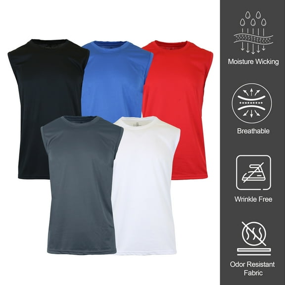 Men's Performance Moisture Wicking Active Short Sleeve & Muscle Tee (5-Pack)