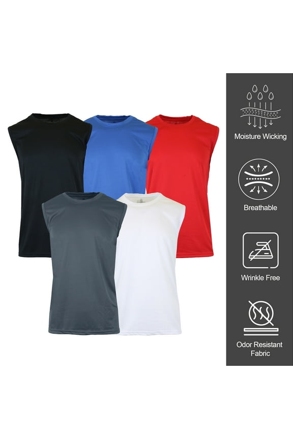 Men's Performance Moisture Wicking Active Short Sleeve & Muscle Tee (5-Pack)