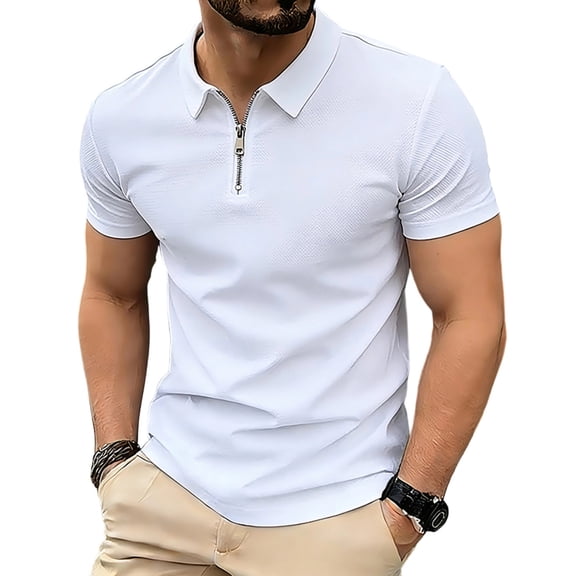 Men's Performance Pique Golf Shirt Quarter Zip Quick Dry Top Moisture Wicking Muscle Fit Short Sleeve Collared Shirts for Men Summer Athletic Workout Tennis