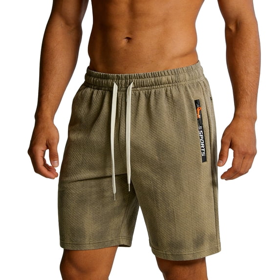 Men's Performance Running Shorts Jacquard Quick Dry Training Fit 8" Inseam Athletic Short Pants, Diamond Textured Elastic Waist Drawstring Workout Short with Zipper Pockets