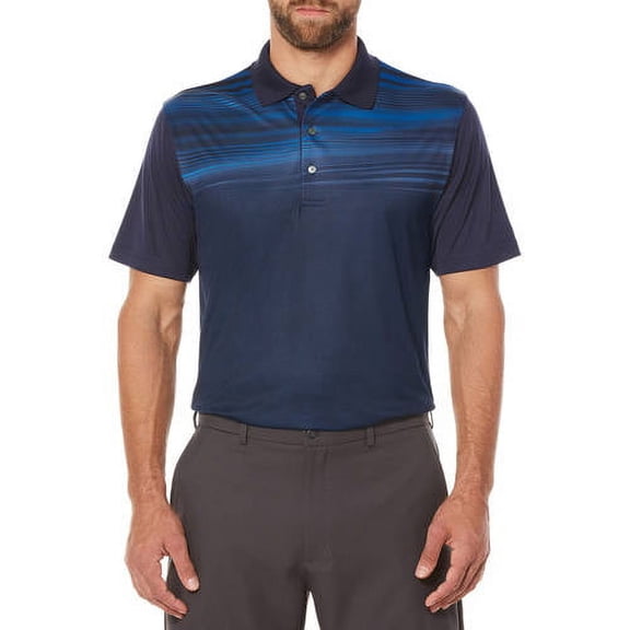 Men's Performance Short Sleeve Linear Chest Print Golf Polo Shirt
