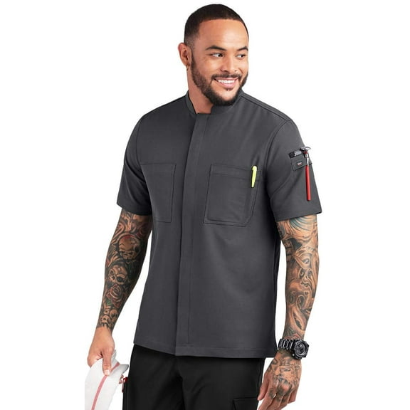 Men's Performance Stretch Chef Coat With Zipper Closure (Pewter/Black, S)